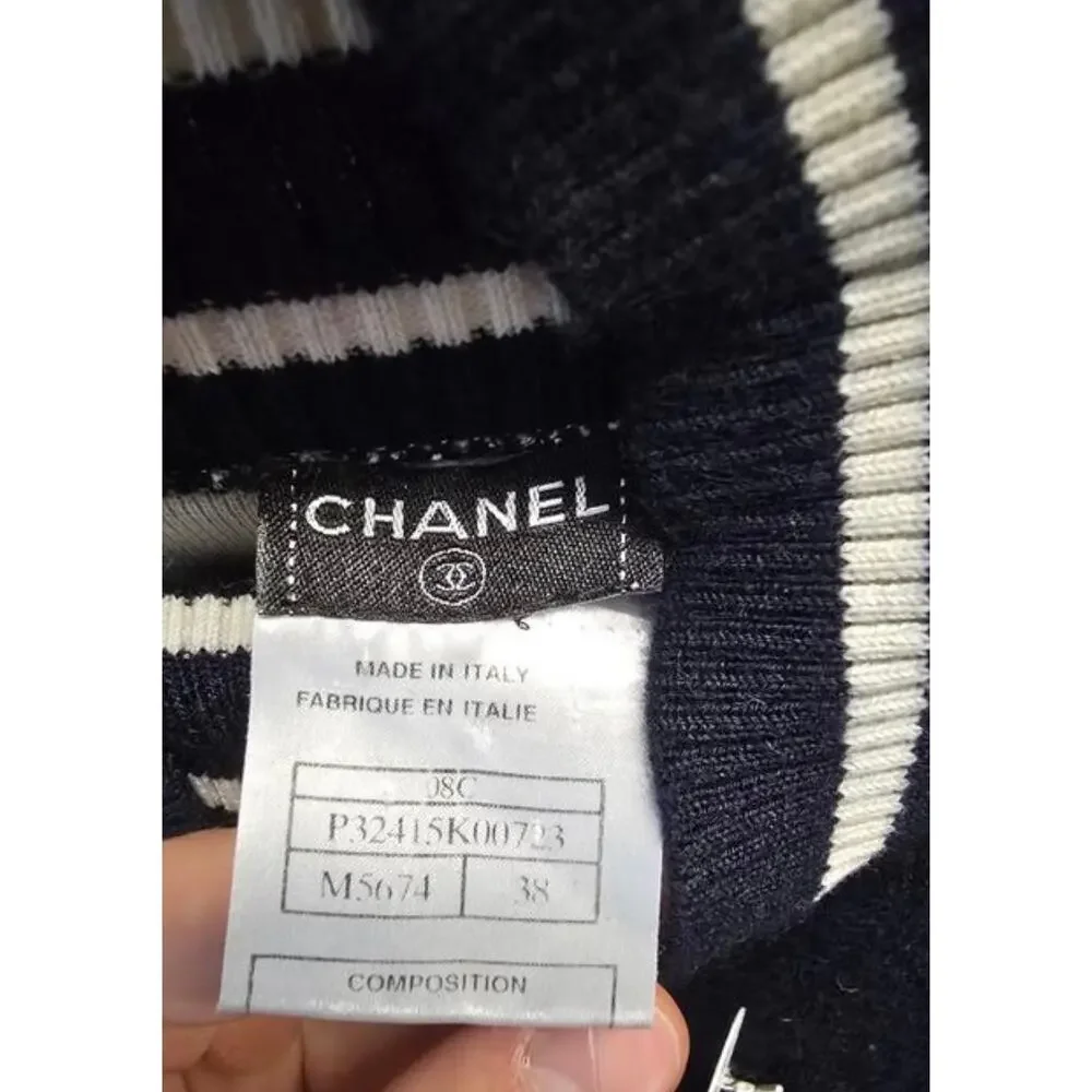 Chanel 2008 Cruise Blue Knit Embellished Skirt Suit Sz 38